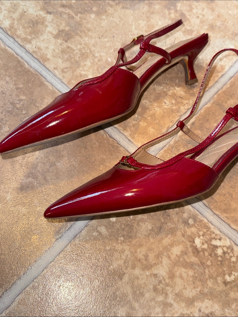 Sale 💃🏼 Sam Edelman Toni Slingback Kitten Heels Shoes Women’s Size 9.5 Red Color - Picture 16 of 17